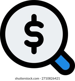 Diseño de Vector de Búsqueda en estilo moderno, concepto de análisis de ingresos e investigación financiera, ilustración de finanzas digitales. Icono de línea llena