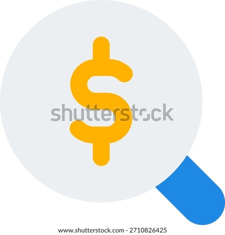 Search dollar vector design in modern style, financial investigation and revenue analysis concept, digital finance illustration. Flat Icon