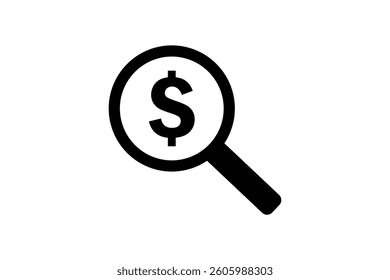Search Dollar Vector Icon, money search icon vector, search dollar icon, magnifying glass dollar, dollar magnifier icon