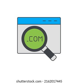 Search domain, domain on magnifier icon in color, isolated on white background 