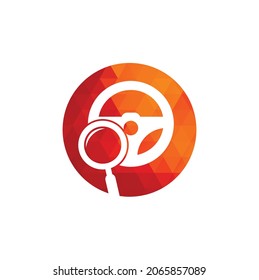 Search drive logo template. Search drive logo design icon vector. Steering wheel and magnifying symbol or icon.