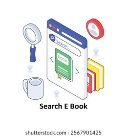 Search E Book isometric Colored illustration. EPS File stock illustration