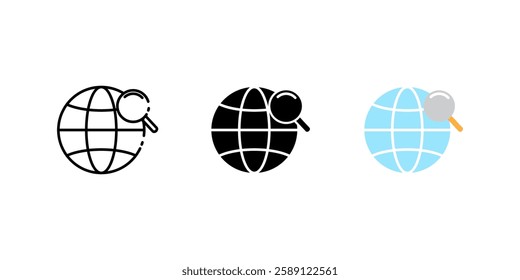 search earth icon set. Linear, silhouette and flat styles are editable.