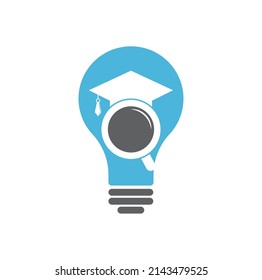 Search education bulb shape concept logo. Graduate Hat and Magnifying Glass logo design. 