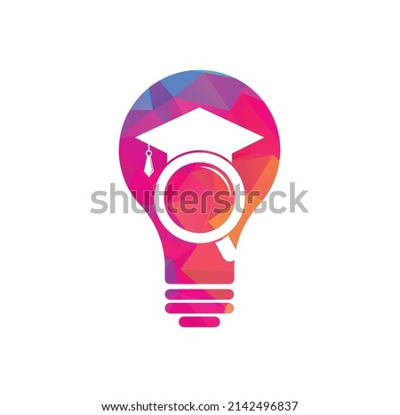 Search education bulb shape concept logo. Graduate Hat and Magnifying Glass logo design. 