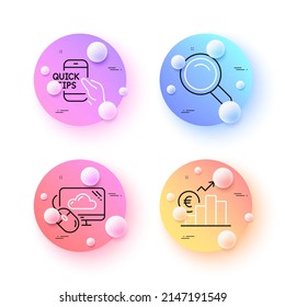 Search, Education and Cloud computing minimal line icons. 3d spheres or balls buttons. Euro rate icons. For web, application, printing. Magnifying glass, Quick tips, Computer storage. Vector
