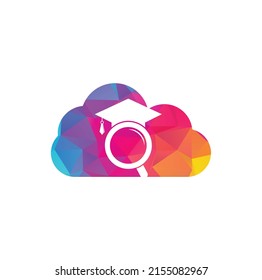 Search education cloud shape concept logo. Graduate Hat and Magnifying Glass logo design. Student finder vector logo template.