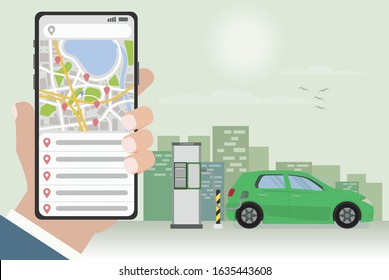 Search for electric car charging stations on a smartphone