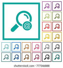 Search email address flat color icons with quadrant frames on white background