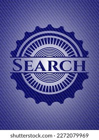 Search emblem with jean background. Vector Illustration. Detailed. 