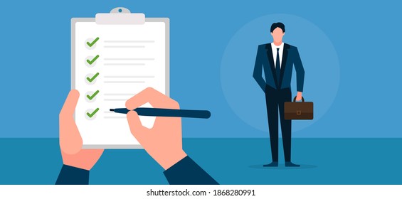 search for an employee in the company.Finding and hiring employees.Searching the best candidate or job. Business employment banner. employee for an interview.job interview horizontal banner.hr concept