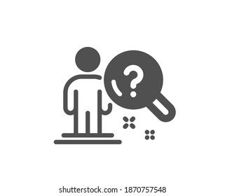 Search employee icon. Interview candidate sign. Question mark symbol. Quality design element. Flat style search employee icon. Editable stroke. Vector