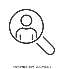 Search employee icon for recruitment agency, human resource design. Person avatar, find, search user icon