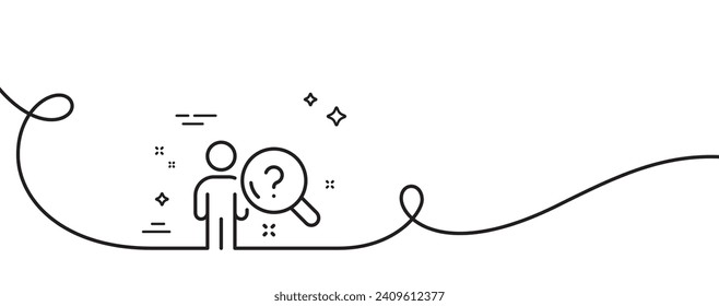 Search employee line icon. Continuous one line with curl. Interview candidate sign. Question mark symbol. Search employee single outline ribbon. Loop curve pattern. Vector