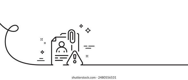 Search employee line icon. Continuous one line with curl. Interview warning sign. Caution alert symbol. Search employee single outline ribbon. Loop curve pattern. Vector