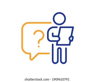 Search employee line icon. Interview candidate sign. Question mark symbol. Quality design element. Line style search employee icon. Editable stroke. Vector