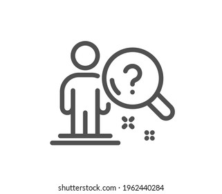 Search employee line icon. Interview candidate sign. Question mark symbol. Quality design element. Linear style search employee icon. Editable stroke. Vector