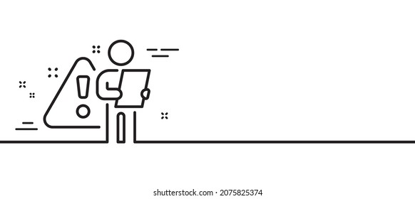 Search Employee Line Icon. Interview Warning Sign. Caution Alert Symbol. Minimal Line Illustration Background. Search Employee Line Icon Pattern Banner. White Web Template Concept. Vector