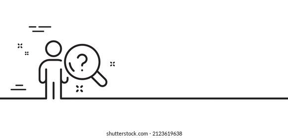 Search Employee Line Icon. Interview Candidate Sign. Question Mark Symbol. Minimal Line Illustration Background. Search Employee Line Icon Pattern Banner. White Web Template Concept. Vector