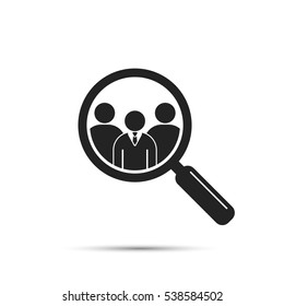 Search For Employees And Job, Business, Human Resource. Looking For Talent. Search Man Vector Icon. Job Search. Magnifying Glass With Men Inside.