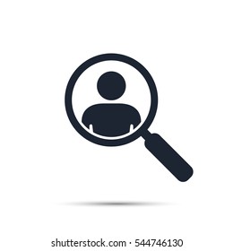 Search For Employees And Job, Business, Human Resource. Looking For Talent. Search Man Vector Icon. Job Search. Magnifying Glass With Men Inside.