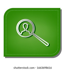 Search for employees and job. Silver gradient line icon with dark green shadow at ecological patched green leaf. Illustration.