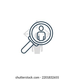 Icono de línea de búsqueda de empleados. Ilustración de elemento simple.  Buscar diseño de símbolos de esquema de concepto de empleados.