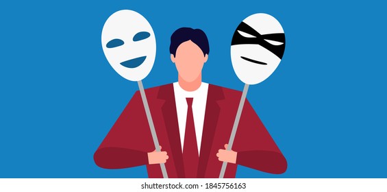 search for an employer. employer with masks. job search online poster, employment on the internet, work remotely banner. online fraudster, dangerous employer.businessman banner.work remotely poster