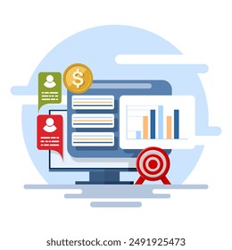 Concepto de campaña publicitaria de motor de Búsqueda, análisis de publicidad de marketing de motor de búsqueda, campaña de pago que envía tráfico a un Sitio web, publicidad, marketing o promoción, Ilustración vectorial de iconos.