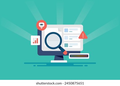 Algoritmo del motor de Búsqueda que comprueba el contenido generado por AI, verificador de contenido AI, detector de contenido AI - Ilustración vectorial con iconos