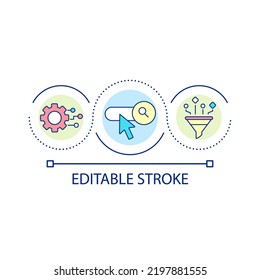 Search Engine Automated Process Loop Concept Icon. Software For Repetitive Tasks. SEO Abstract Idea Thin Line Illustration. Isolated Outline Drawing. Editable Stroke. Arial Font Used