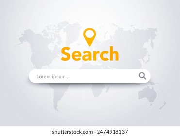 Search Engine Concept. Search Bar Interface And World Map