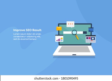 Search Engine Displaying Search Ranking, Search Optimization, SEO Result - Conceptual Vector Illustration With Icons And Texts 