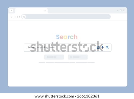 Search engine homepage on a web browser  large search bar text box input with icons for voice and image search SEO search engine optimization