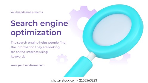 Search Engine Information With Magnifying Glass 3d Icon Internet Learning Banner With Place For Text Vector Illustration. Browsing Online Data Use Optical Zoom Company Website Promotion Advertising