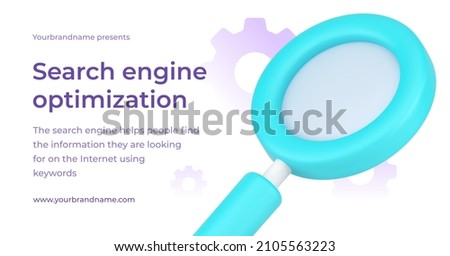 Search engine information with magnifying glass 3d icon internet learning banner with place for text vector illustration. Browsing online data use optical zoom company website promotion advertising