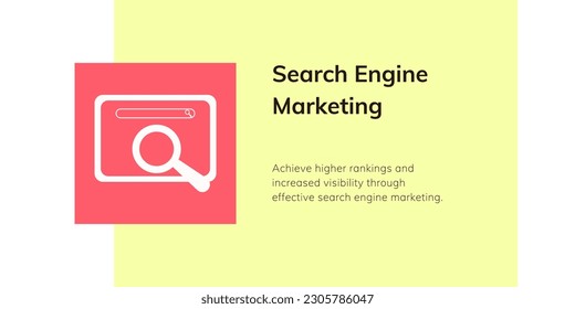 Search Engine Marketing Banner on Yellow Background. Stylish SEM Banner with Black Text and White Icon for Business and Marketing