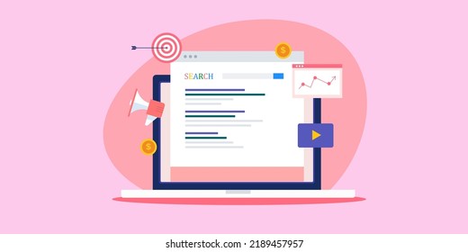 Search Engine Marketing Concept, Digital Advertising Strategy, Paid Advertising Concept - Flat Design Vector Illustration With Icons