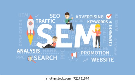 Search engine marketing concept illustration. Idea of website, analisys and advertising.