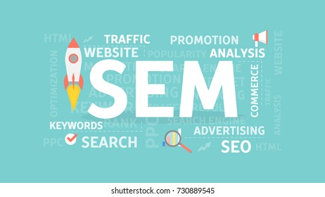 Search engine marketing concept illustration. Idea of website, analisys and advertising.