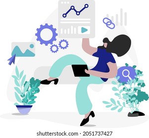 Search Engine Marketing flat illustration concept Social Media, minimal modern style, perfect for landing pages, templates, UI, web, mobile app, posters, banners, flyers, development. vector