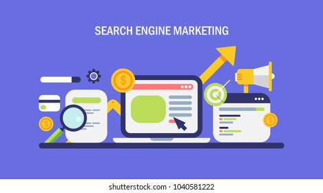 Search engine marketing - Growing website traffic - paid ad campaign flat vector banner