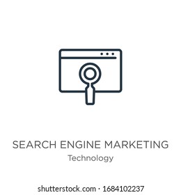 Search engine marketing icon. Thin linear search engine marketing outline icon isolated on white background from technology collection. Line vector sign, symbol for web and mobile