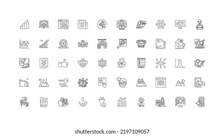 Search engine marketing ideas, linear icons, line signs set, vector collection