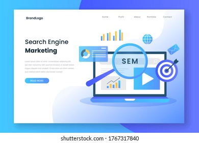 Search engine marketing landing page. Illustration for websites, landing pages, mobile applications, posters and banners.