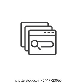 Icono de la línea de marketing del motor de Búsqueda. signo de estilo lineal para el concepto móvil y el Diseño web. Icono de Vector de esquema de barra de búsqueda del explorador. Símbolo, ilustración del logotipo. Vector gráfico