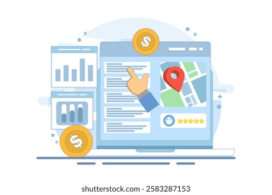 Search engine marketing, PPC advertising, digital advertising. Paid marketing campaigns, pay per click advertising campaigns that increase website traffic. Flat design vector illustration with icons.