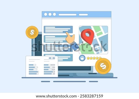 Search engine marketing, PPC advertising, digital advertising. Paid marketing campaigns, pay per click advertising campaigns that increase website traffic. Flat design vector illustration with icons.