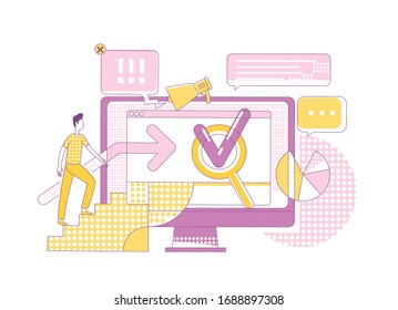 Search engine marketing thin line concept vector illustration. Potential customer 2D cartoon character for web design. Modern SEM methods, internet traffic generation, online promotion creative idea