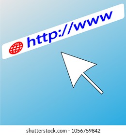 A search engine on the Internet downloads a link. On the blue background, you can see the cursor with the search line of the site.